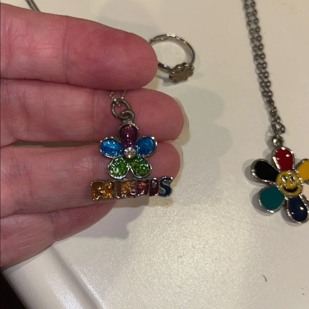 Girls flower necklace ring keychain bundle